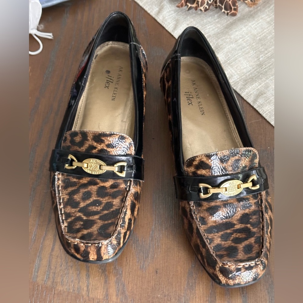 Anne Klein Leopard and Black Loafers with non skin rubber on bottom